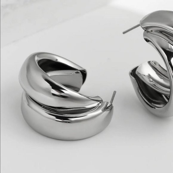 Amazon.com: 14K White Gold Classic Chunky Hoop Earrings  14K White Gold Large Chunky Hoop Earrings Womens Double Row Hoops Ladies Jewelry